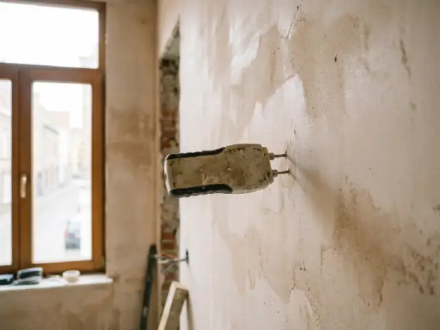Vochtmeting op een pas bepleisterde binnenmuur